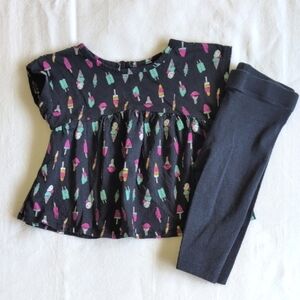 joe fresh ice cream print top & leggings matching outfit set 6-12 months baby